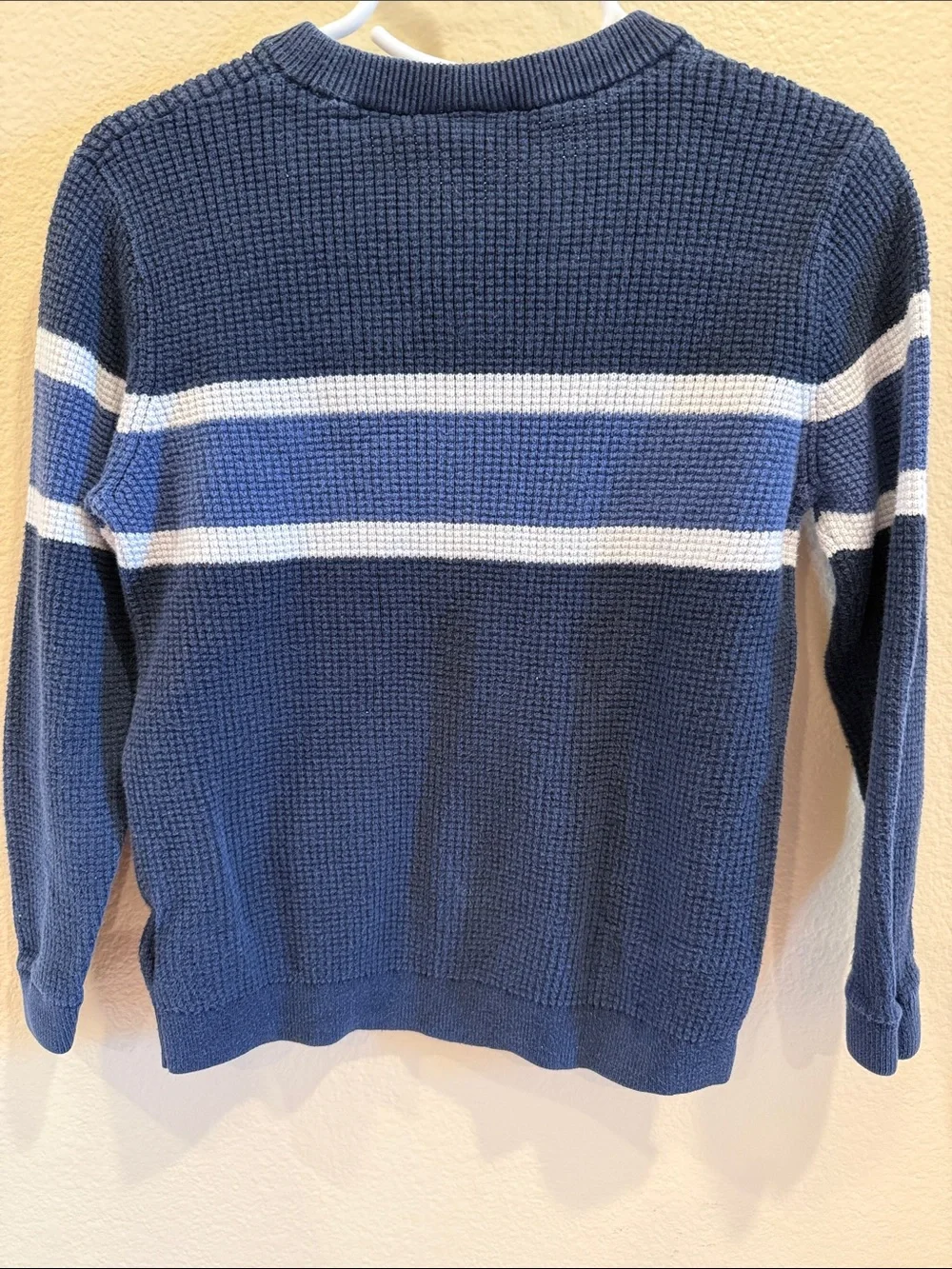Lacoste Navy Crewneck Sweater with White & Blue Stripes